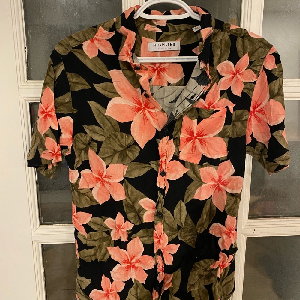 Men’s Slim Fit Short Sleeve Pink Floral Shirt